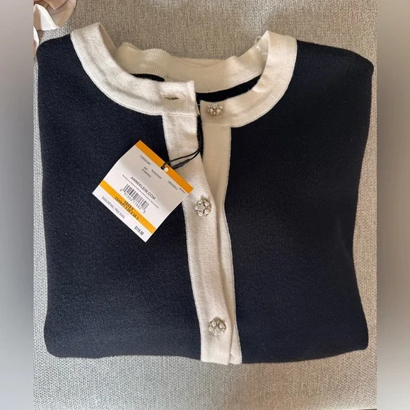 NWT Anne Klein Black & White Bow Accent Cardigan - Picture 8 of 8